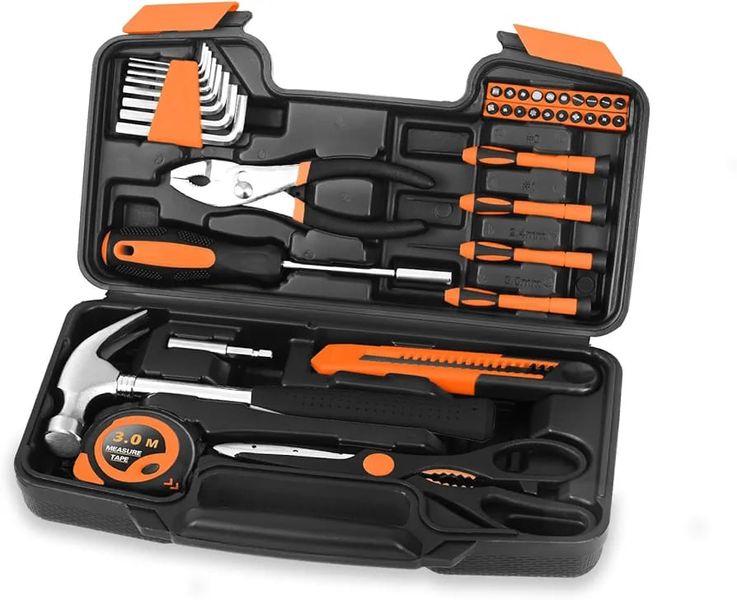 39 Piece Household Orange Hand Tool Set Hardware Hammer Pliers Screwdriver