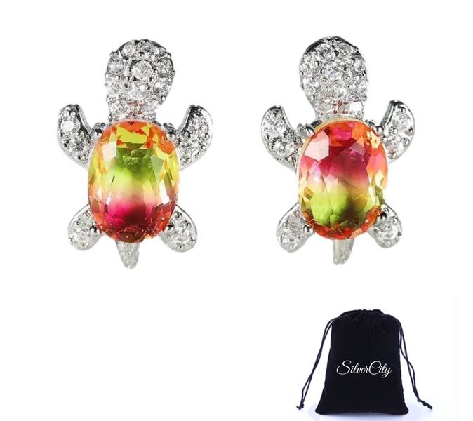 SilverCity - Cubic Zirconia Turtle Stone Stud Earrings - Sunset
