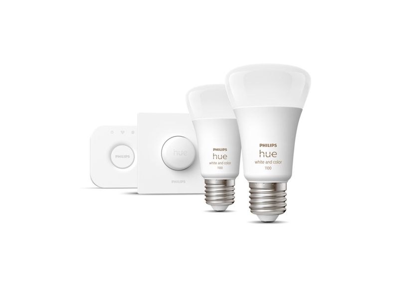 Philips Hue White E27 Starter Kit with 2 Bulbs, Smart Button &amp; bridge