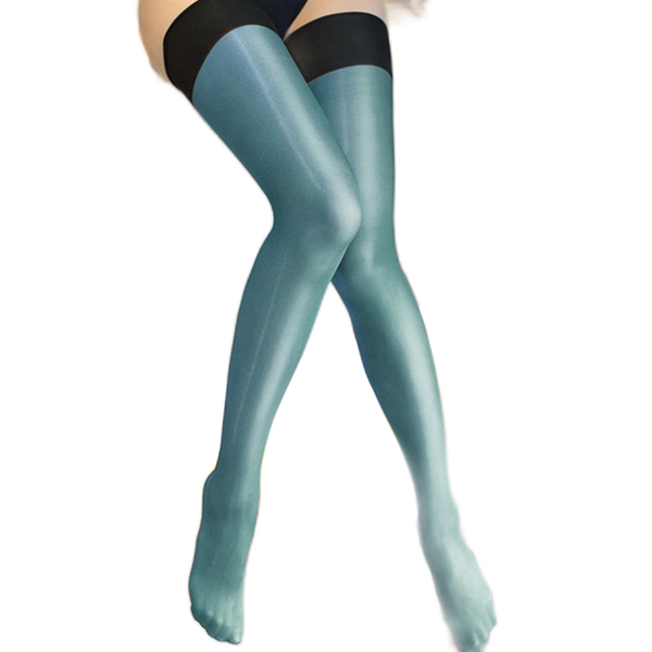 Belle Amoureuse Smooth Shine Thigh High Stockings - Blue / Black