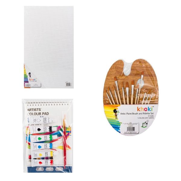 Paint Brush &amp; Palette Set, A2 Canvas Wood Mounted &amp; Sketch pad &amp; Paint Set