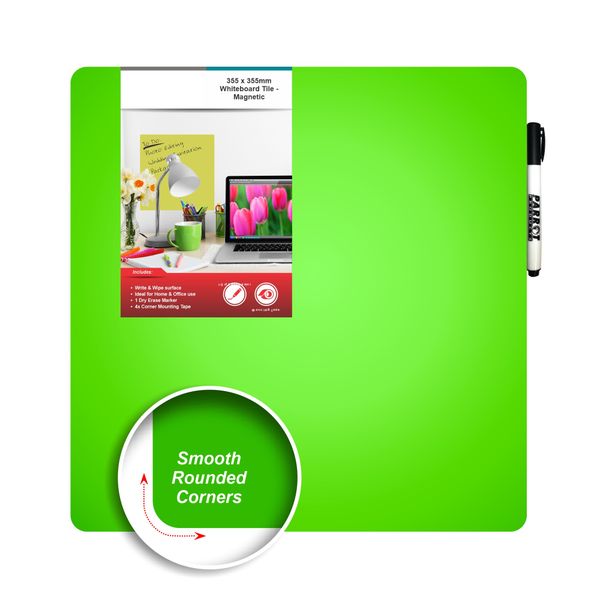 Magnetic Whiteboard Tile (355x355mm - Green) Pack of 2