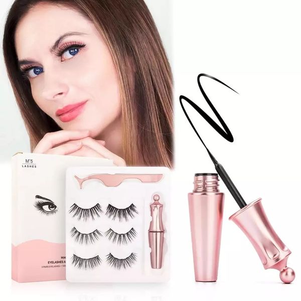 6 Pieces Of 3D Magnetic Eyelashes With Pink Eyeliner &amp; Applicator