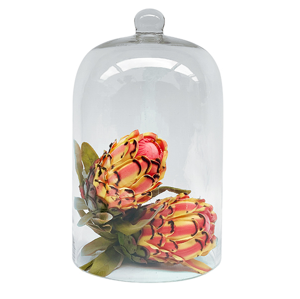 Tall Glass Food Cover with AtrificIal Flowers 32 x 21CM
