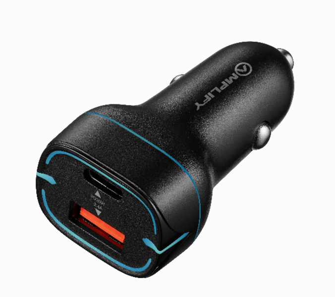 Amplify Volto Series Dual Car Charger 32W (Type-C + USB) - Black