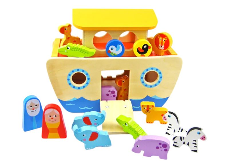 Kids Wooden Shape Sorter Noah's Ark Toy Set - 18 Pieces