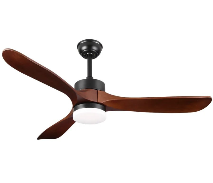 52 Inch Black &amp; Solid Wood Blades Ceiling Fan With Remote Control