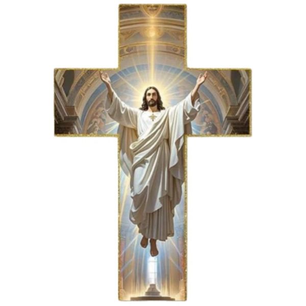 Retro Jesus Christ Wall Cross Decor, 2D Vintage Wooden Jesus Cross Wall