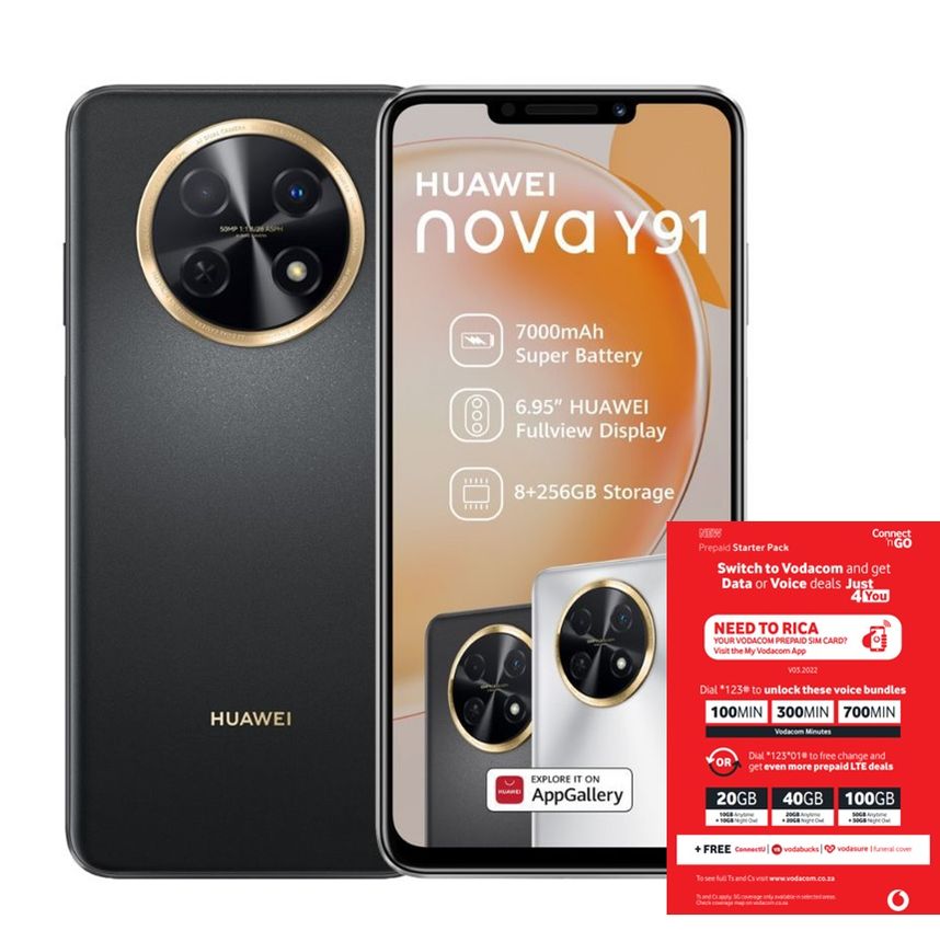 Huawei Nova Y91 256GB Dual Sim - Starry Black + Vodacom Sim Card Pack ...