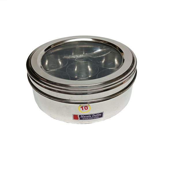 Masala Dabba with Clear Lid - Stainless Steel - Size No 10