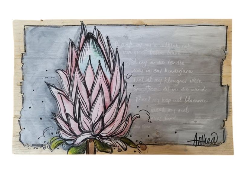 Handmade Wooden Platter Board - Handpainted Protea Trio