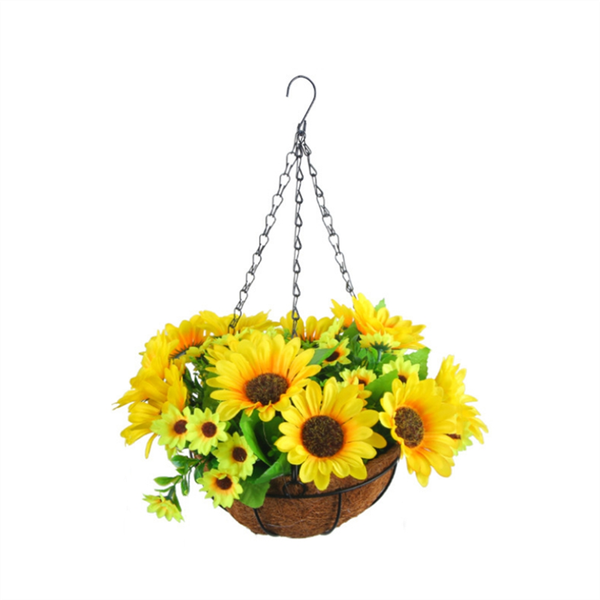 Artificial Hanging Flowers in Basket for Lawn Decor Indoor-Yellow