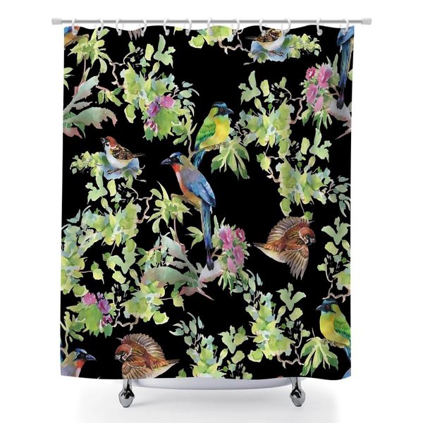Birds and Flowers Bath Curtain Bathroom Decor, 180x180cm Shower Curtain
