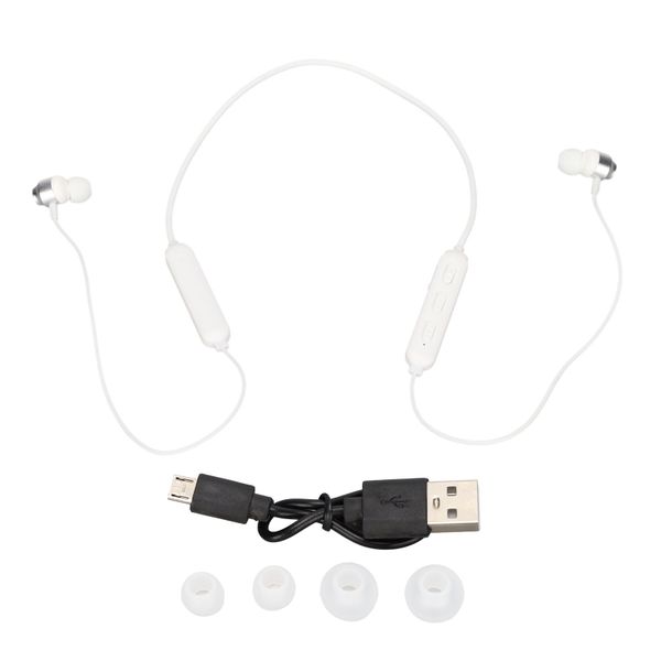 Bluetooth Headset Neck Mounted Wireless Neckband Noise Reduction White