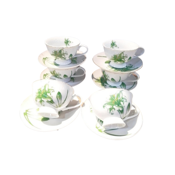 Flower Teasets - Green/ White - 12-Piece