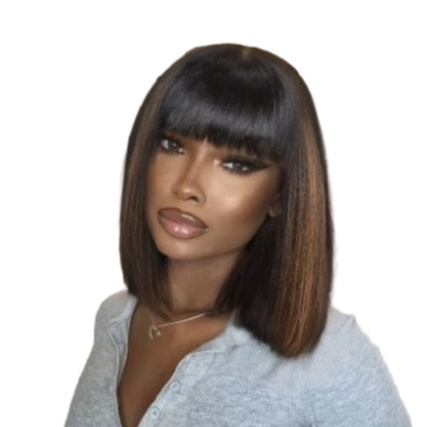 Highlight Brazilian Hair Fringe Wig With Lace Scalp.