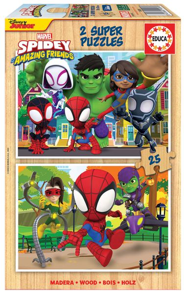 Educa Spidey &amp; His Amazing Friends 2x25 Piece Wooden Puzzle