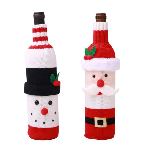 Christmas Knitted Wine Bottle Covers (2PCS) - Santa &amp; Snowman