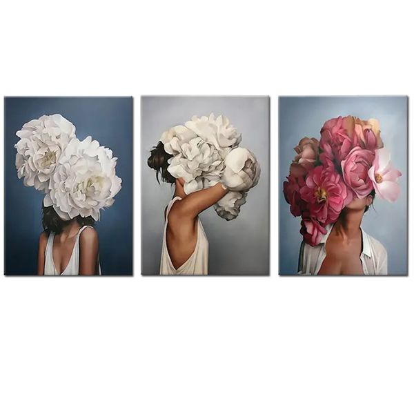 Canvas-Art-3 Pieces Floral Woman Mind Decorative Wall Art