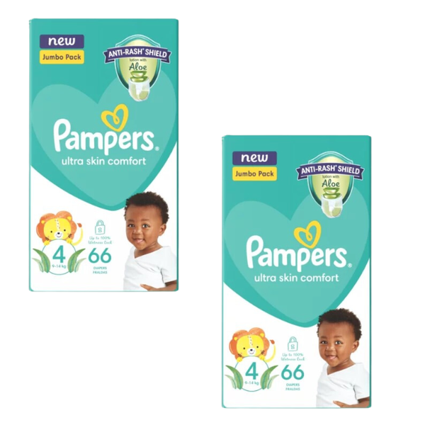 Pampers Anti-Rash Shield Taped Diapers - Size 4+ (9-14 Kg), 2 x66 Diapers