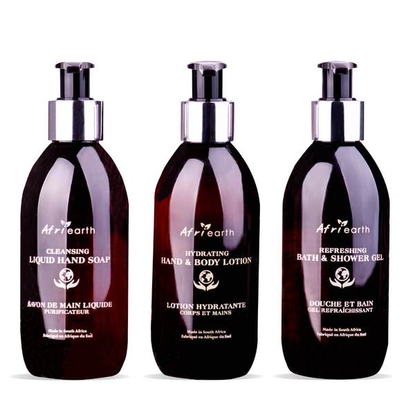 Afriearth Liquid Hand Soap, Hand &amp; Body Lotion and Bath &amp; Shower Gel - Lemon Verbena &amp; Fynbos