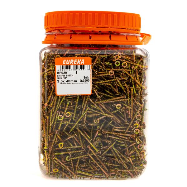 EUREKA Chipboard Screws Smooth Shank Yellow Zinc 3.5 x 40mm Q:2500 BP020