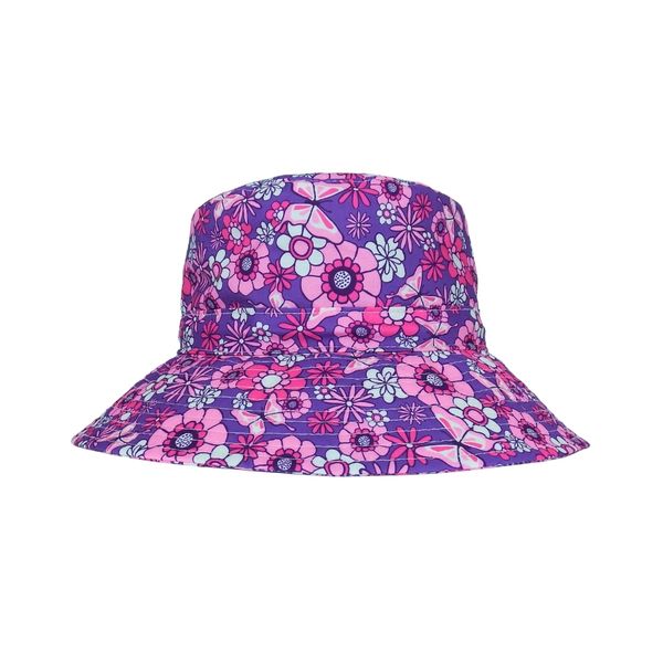 Moosel Hats Girls Wide Brim Bucket Sun Hat - Teal Pink Floral Butterflies