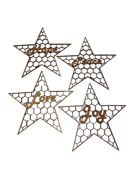 Wooden Honeycomb Star Hope, Peace, Love, Joy Combo