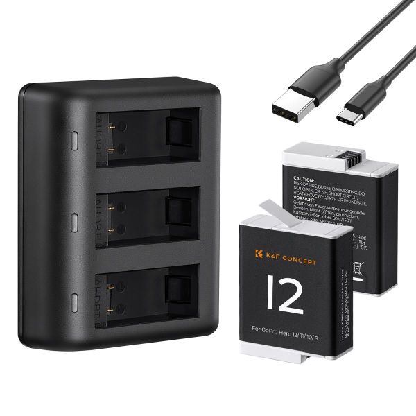 K&amp;F GoPro HERO 12 Battery Kit - 2 Batteries and Triple Charger | KF28.0032