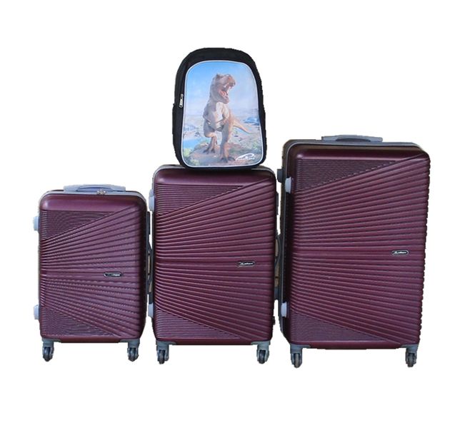 Purple 3-Piece ABS Trolley Luggage Set with Dinosaur Backpack