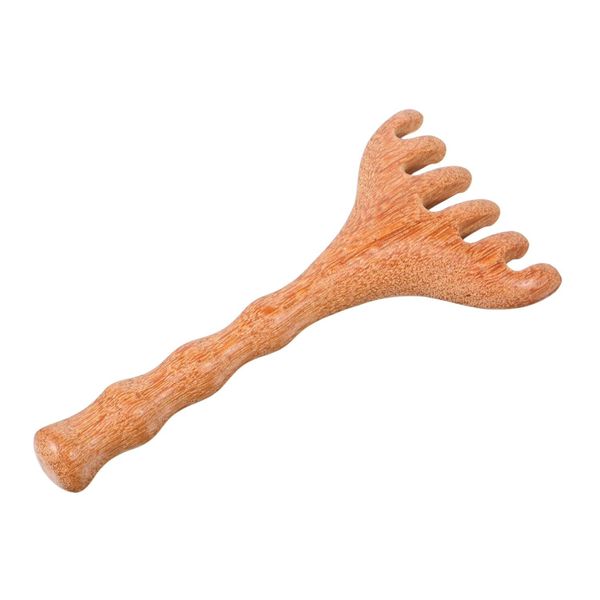 Handmade Sandalwood Six-Claw Meridian Massage Comb with Long Handle