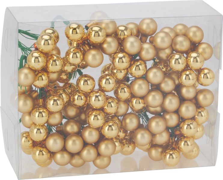 Mini Gold Glass Xmas Balls on Wire - Set of 12, 20mm, Shiny &amp; Matt