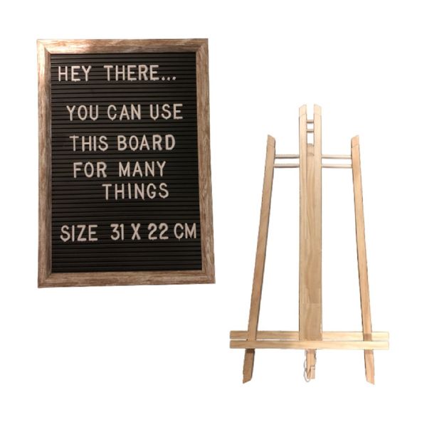 Black Plastic Letter Board (31 x 22cm) &amp; Desk Easel Stand Combo
