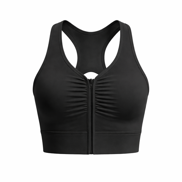 Women's Zip Front Sports Bra - Black