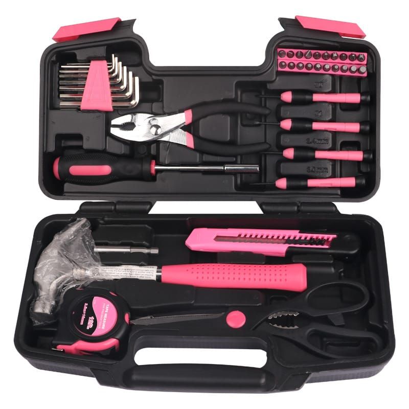 39 Oiece Household Pink Hand Tool Set Hardware Hammer Pliers Screwdriver Tape
