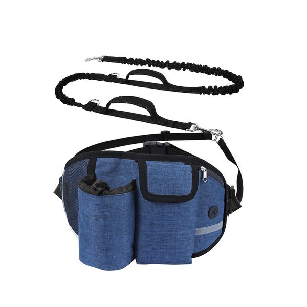 Hands Free Dog Running Waist Belt Bungee Dog Leash with Multi Pouches