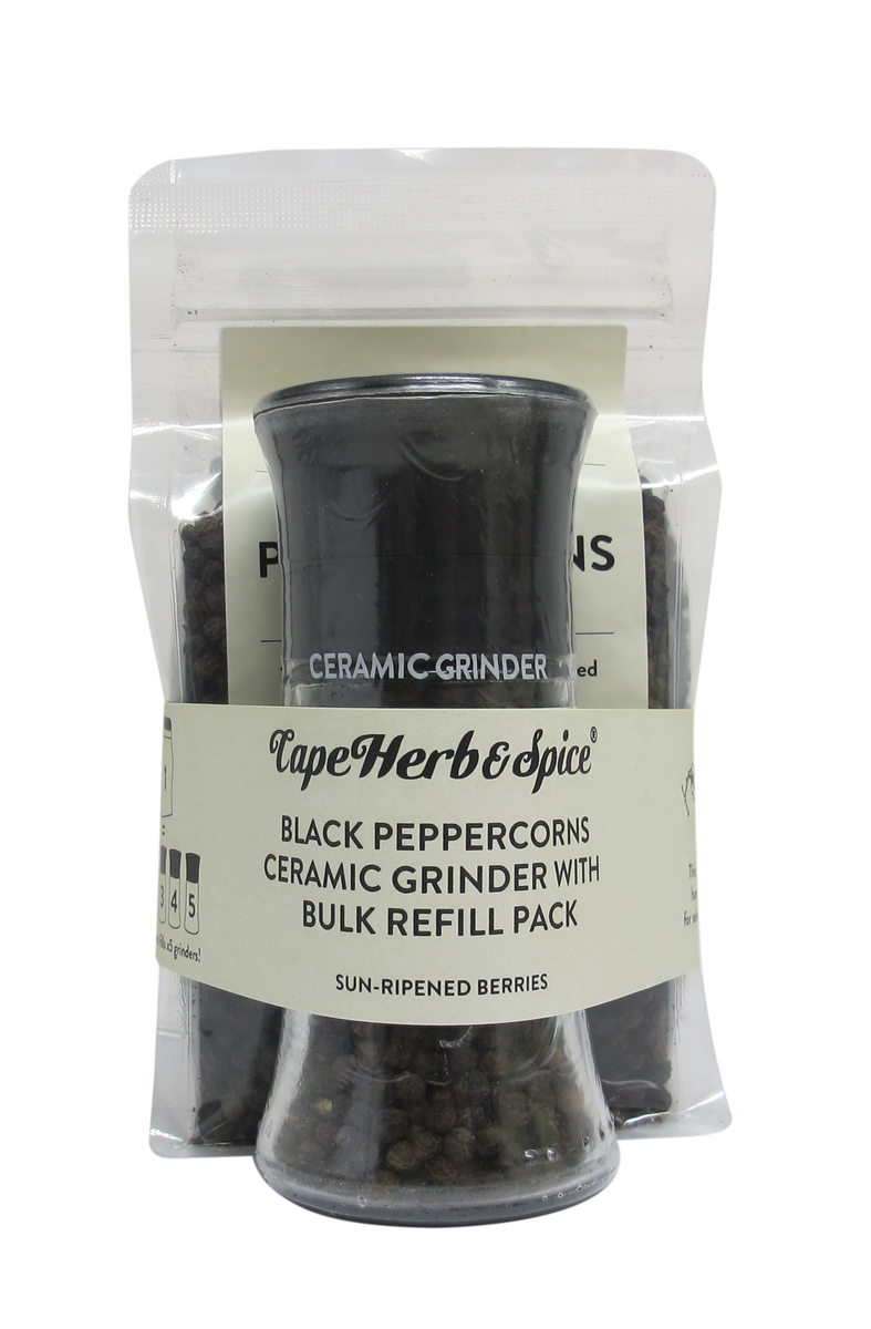 Cape Herb & Spice Black Peppercorns Combo Pack Grinder & Refill Doy 600g Buy Online in South
