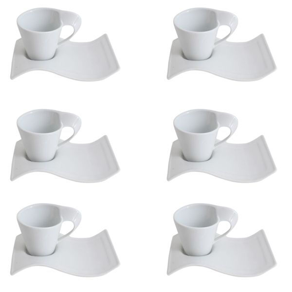 Cup &amp; Saucer Set 12pc Porcelain Wave