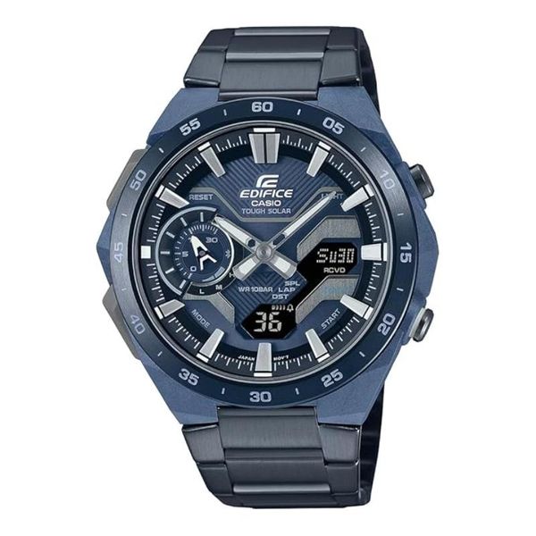 Casio - Edifice Mens Blue Analogue &amp; Digital Metal Strap Watch-ECB-2200CB-2ADF