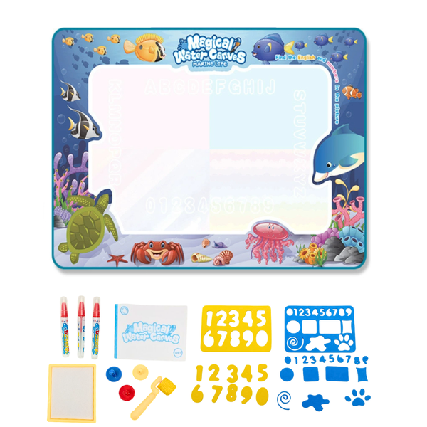 Bestby- 1×0.8m Magic Water Mess-Free Drawing Mat &amp; 11 Accessory-Ocean Theme