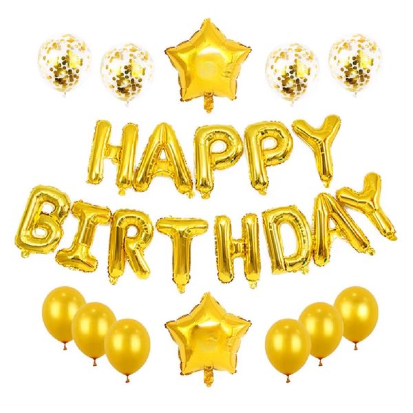 Golden Sparkle Happy Birthday Balloon and Banner Decoration Pack - 25-Piece
