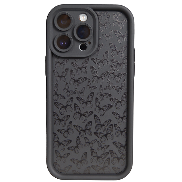 Black - Phone Case with Bubble Edge &amp; Shiny Butterflies - Iphone 14 Pro Max