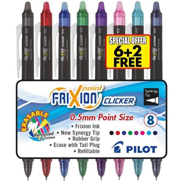 Pilot Frixion Clicker Synergy Retractable Rollerball Pen (Set of 8)