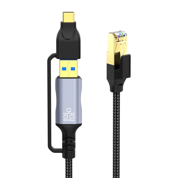 USB-C &amp; USB 3.0 to RJ45 Gigabit Ethernet Adapter Cable 1000Mbps High-Speed