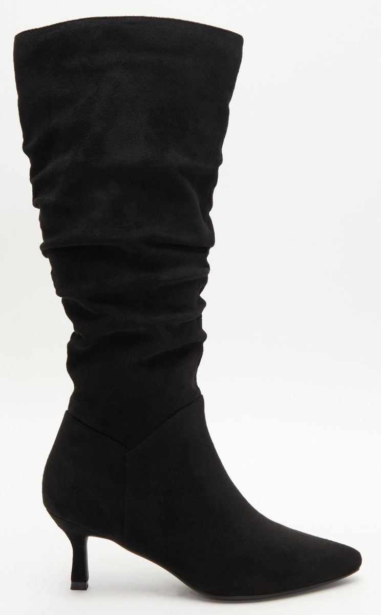 Quiz Ladies Black Ruched Knee High Heeled Boots Shop Today. Get it