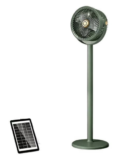 Dual Charging Solar Floor Fan W/ USB Bulb, Power Bank &amp; Adjustable Height