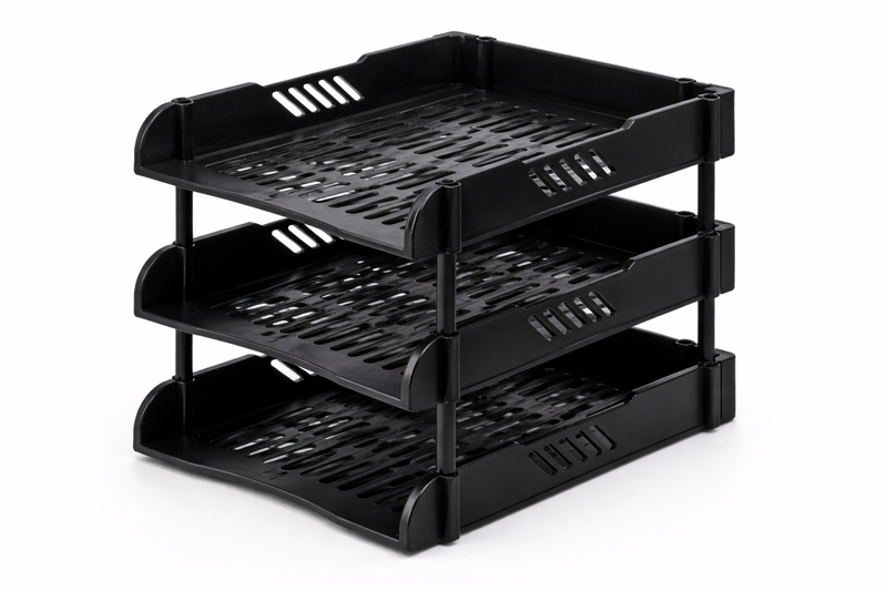 Black Stackable 3-Tier File and Document Organisers-4 x File Organizers