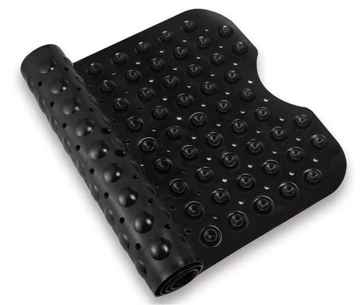 Black Non-Slip PVC Bath &amp; Shower Mat with Suction Cups and Polka Dots