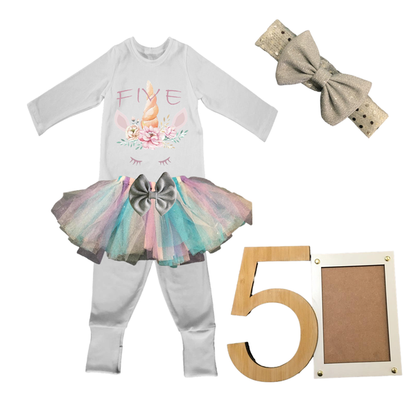 5th Birthday - Unicorn Tutu Outfit With Headband And Photo Frame