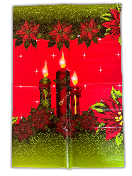 Christmas Vinyl Tablecloth with Candles &amp; Flowers - Decor - 6-8 seater
